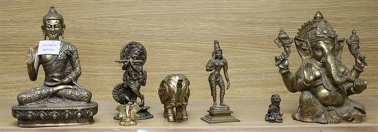 Seven pieces of Indian modern cast brassware